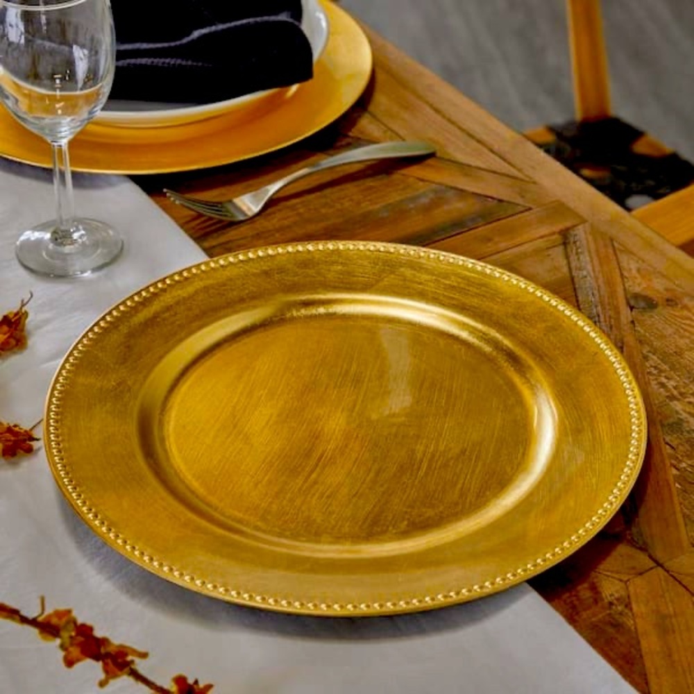 Everyday Elegance Golden Charger Round 13” Plates by Homewear, Set of 4